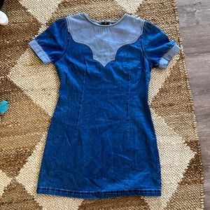 Wrangler retro Small denim mini dress,Zippered back pearl snap button sleeve